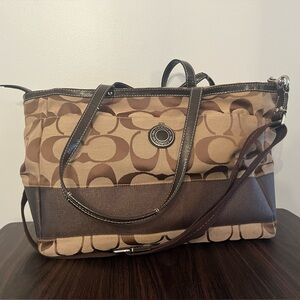 COACH F19202 Signature, Brown & Tan Monogram Canvas Large Diaper Bag / Tote